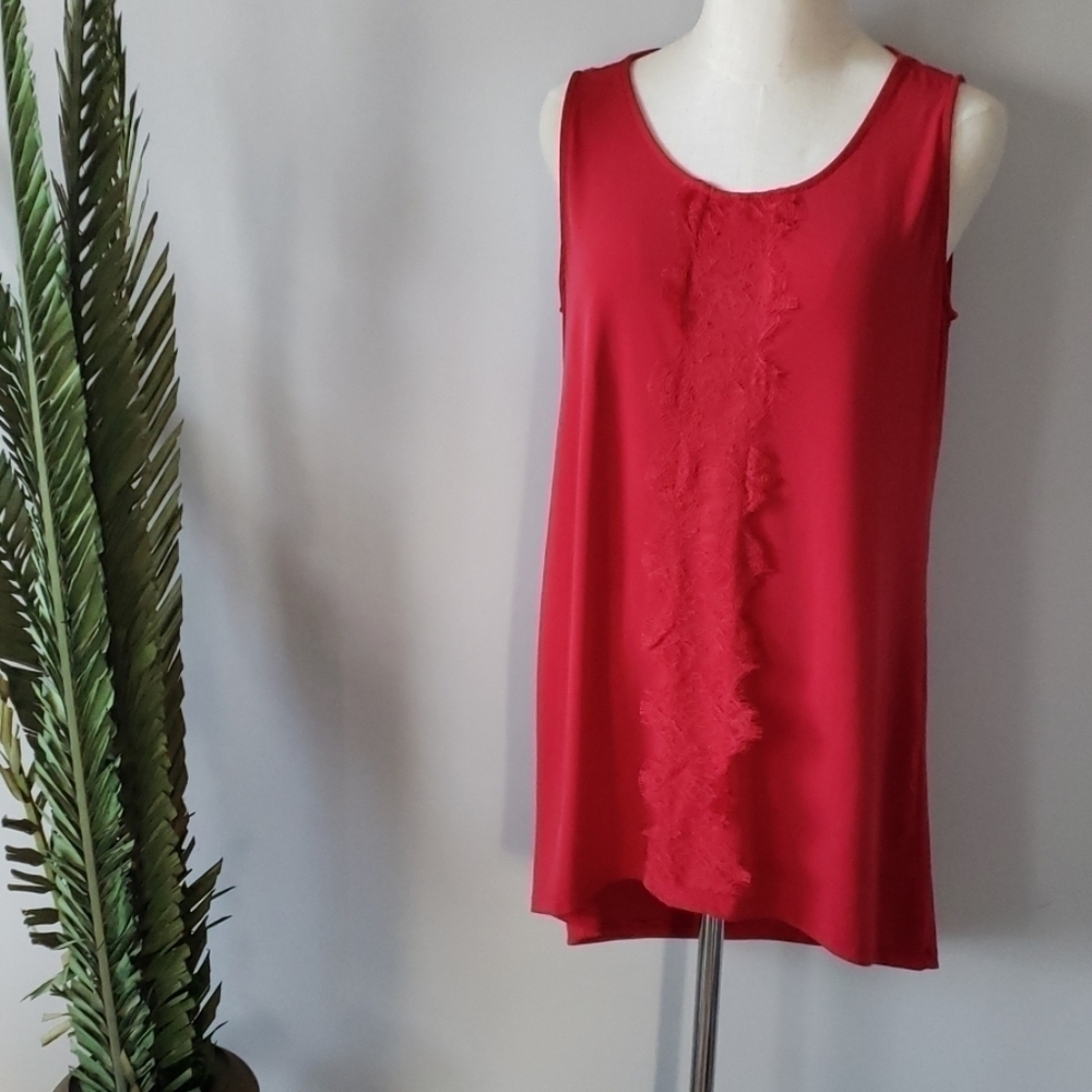 *PRICE DROP*
Cato red tank with lace accent and hi-low hem